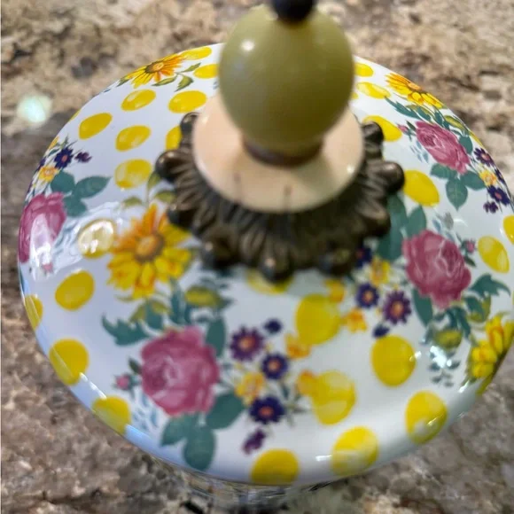 Vintage MacKenzie-Childs Yellow Polka Dot Floral Canister - Picture 3 of 9